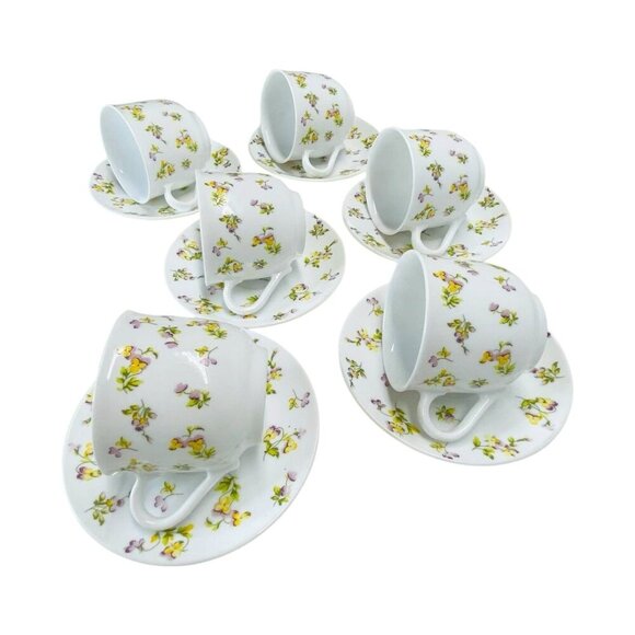 Martha Stewart Everyday Floral Pansies Cup & Saucer 12PC Set Garden Tea Party - Picture 7 of 7